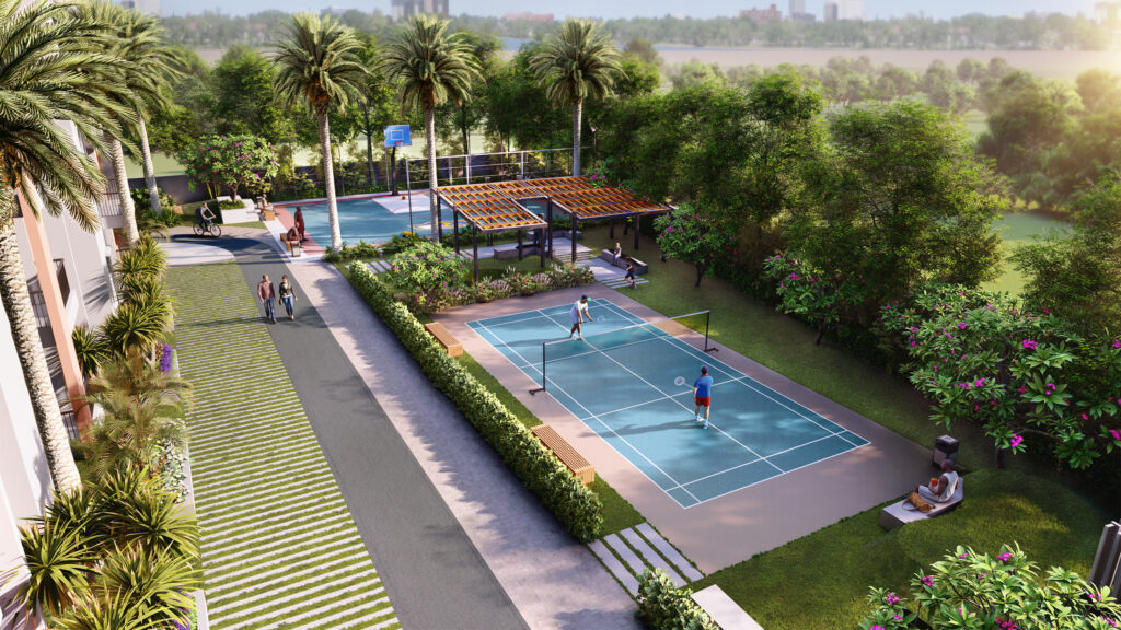 Badminton court in an open space with abundant greenery, situated in the heart of Pocharam, Hyderabad at ASBL Springs
